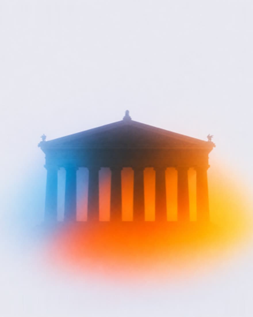 The Parthenon at Centennial Park against a wash of colour