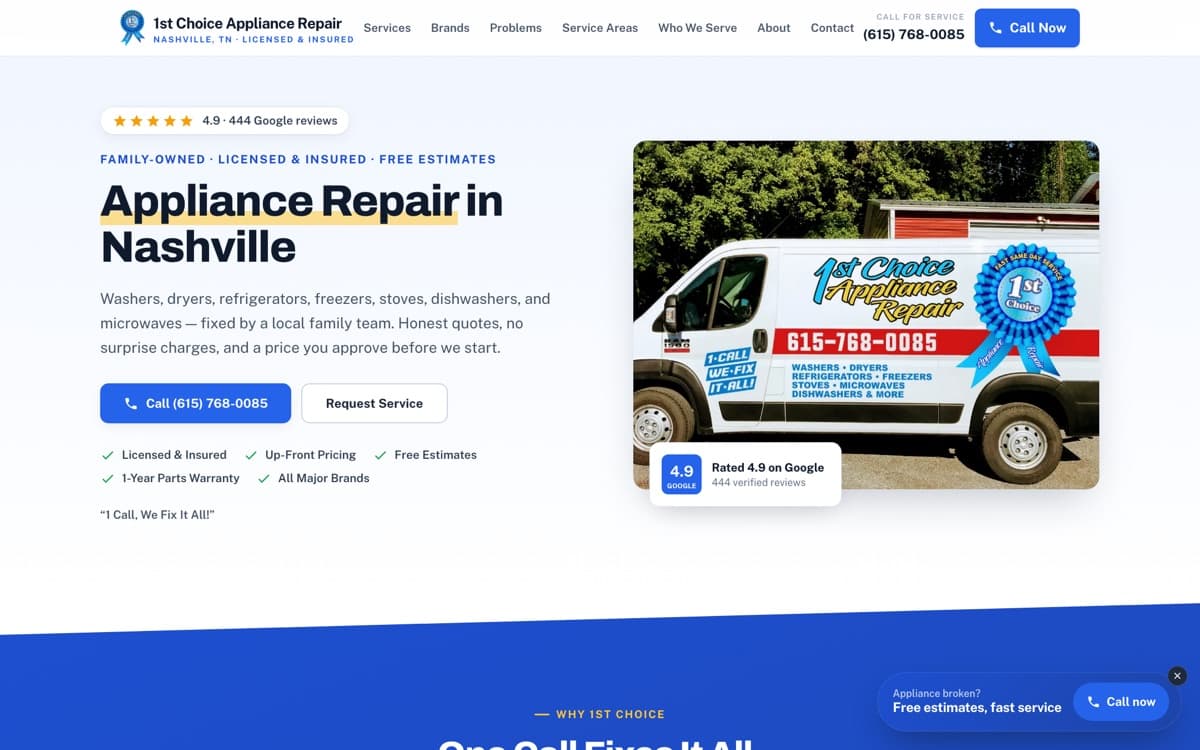 The 1st Choice Appliance Repair hero, as it ships