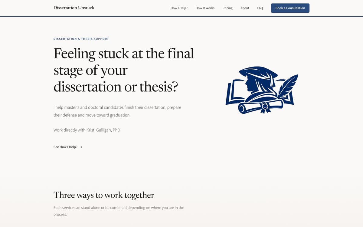The Dissertation Unstuck home page, as it ships
