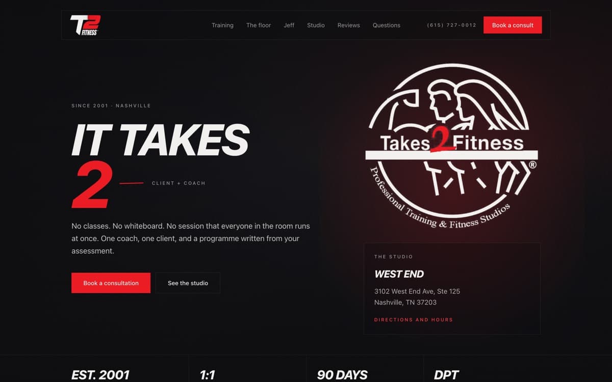 The Takes2Fitness home page, as it ships
