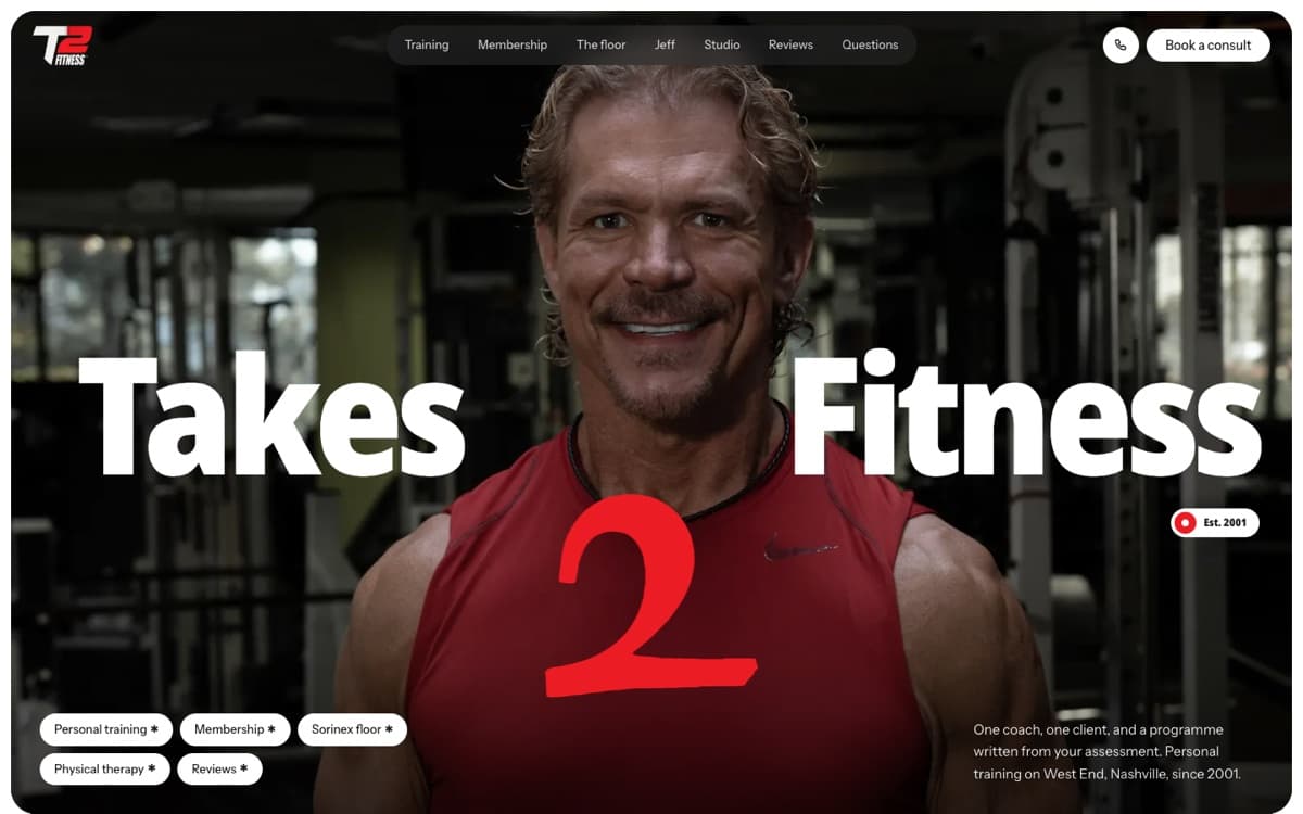 The Takes2Fitness hero, as it ships